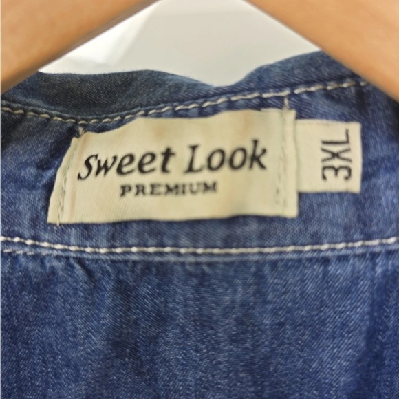 New Look Chambray Shirt 3X Plus Blue Long Sleeve Snap Buttons Tie Front  Classic - Picture 5 of 12